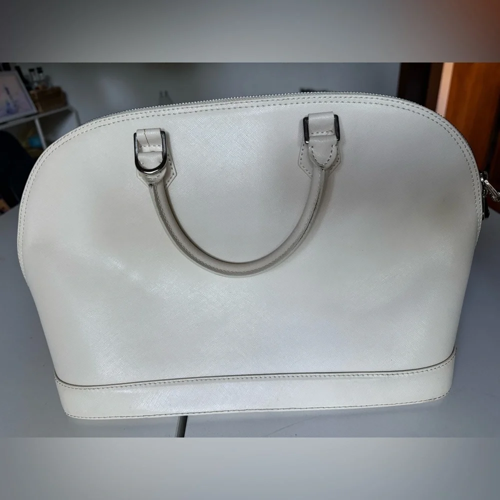 Pulicati Italian Leather Cream Handbag Shoulder Satchel with crossbody strap